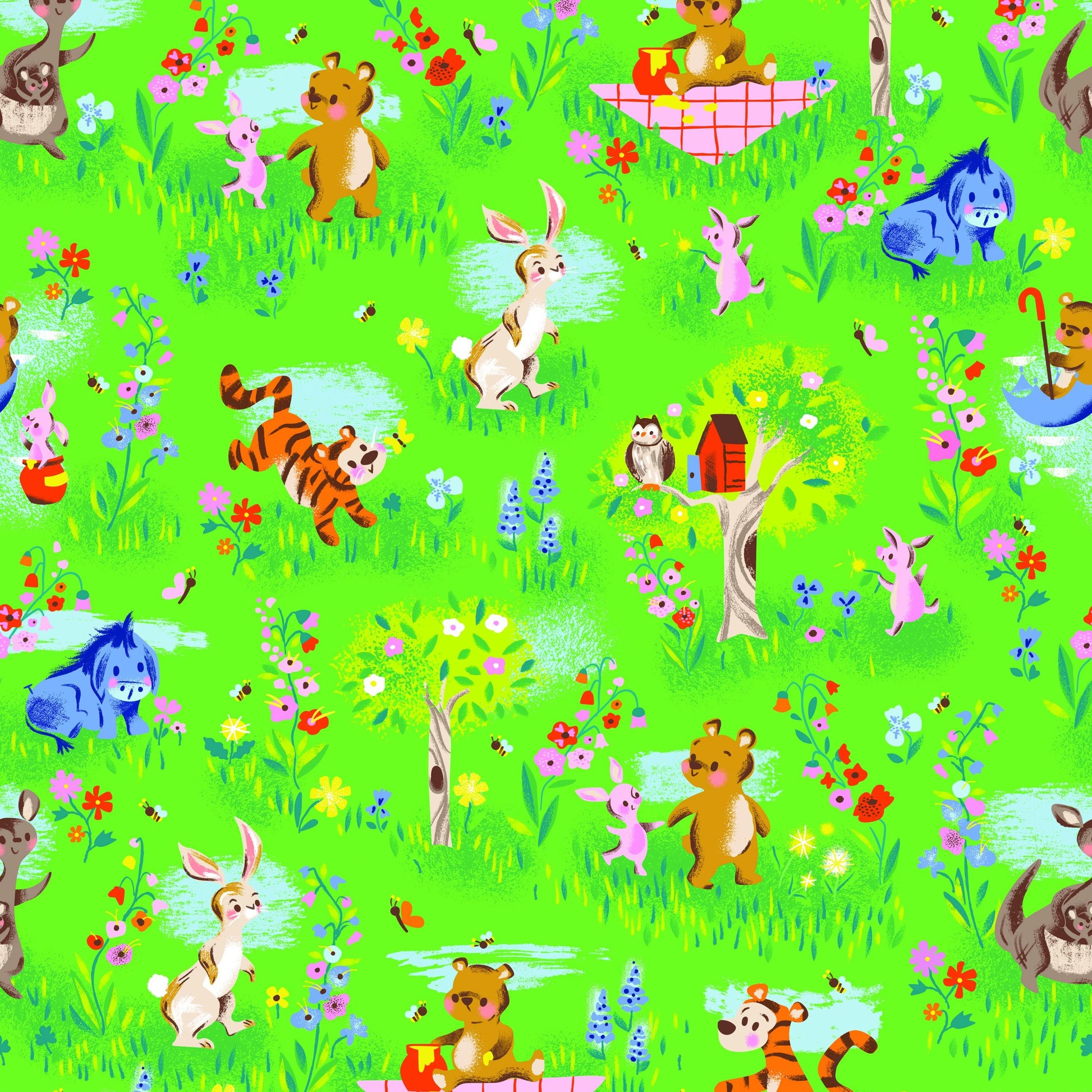 100 Aker Woods Winnie the Pooh Main Green by Jill Howarth kids babies nursery quilting, apparel and home decor C15170-GREEN collection 100 Aker Woods 100% cotton fabric