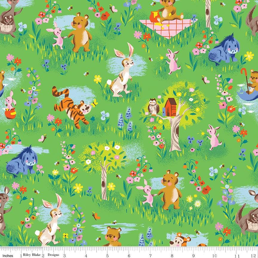 100 Aker Woods Winnie the Pooh Main Green by Jill Howarth kids babies nursery quilting, apparel and home decor C15170-GREEN 