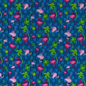 Blue Flamingo Tropicsclearance Cotton Calico Fabric 100% Cotton sold by the Yard