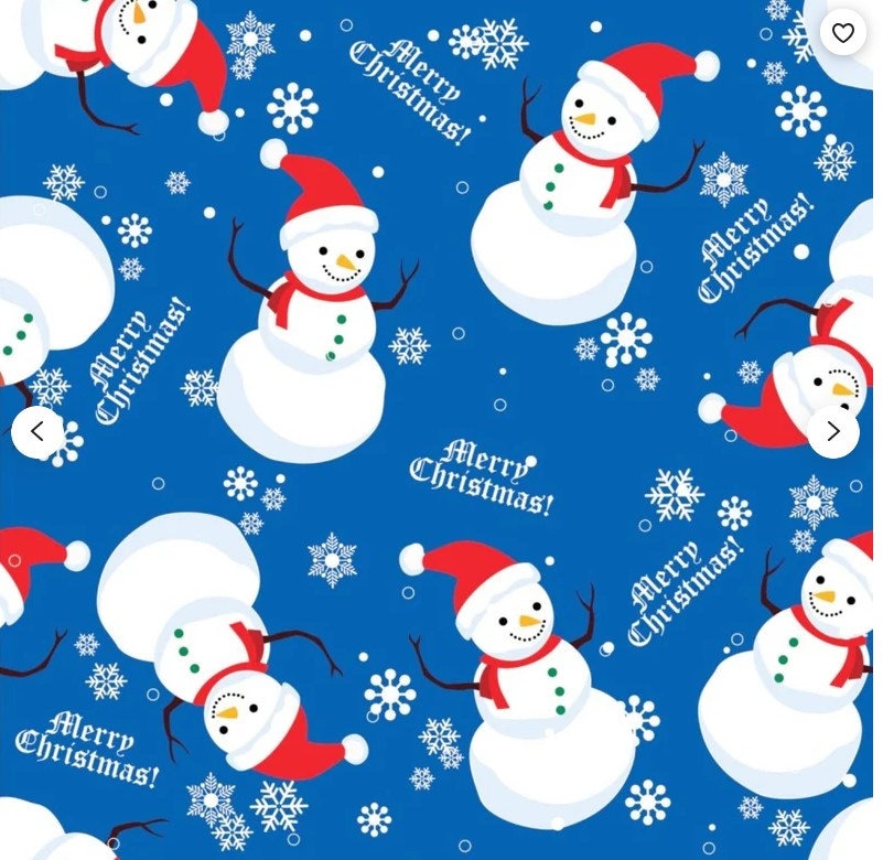 Christmas clearance fabric Snowman on green and blue 100% cotton by the yard