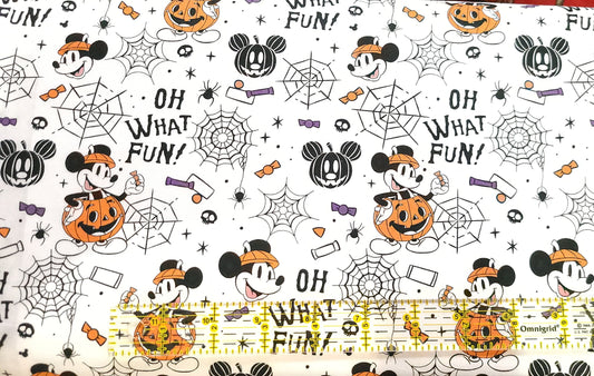 Disney Mickey What Fun on white Halloween 100% Cotton Fabric by the yard