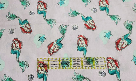 Disney clearance Little Mermaid Shell Toss Cotton Fabric FQ half yard by the yard