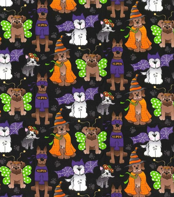 Fabric Traditions Dog Costume Party Black Halloween 100% Cotton Fabric sold by half yard by the yard