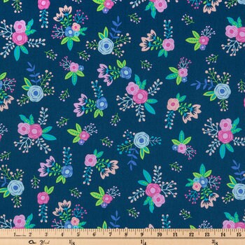 Navy Floral Apparel clearance Fabric 100% Cotton Fabric Quilt Fabric, Apparel Fabric sold by  half yard by the yard