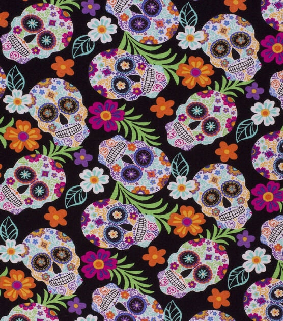 Tropical Sugar Skulls clearance Flannel cotton Fabric FQ Half Yard One Yard